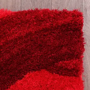 Red Easy to Clean Optical/(3D) Modern Shaggy Sparkle Abstract Rug for Living Room, Bedroom - 60cm X 110cm