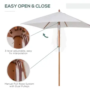 Outsunny Wooden Patio Umbrella Market Parasol Outdoor Sunshade Cream White