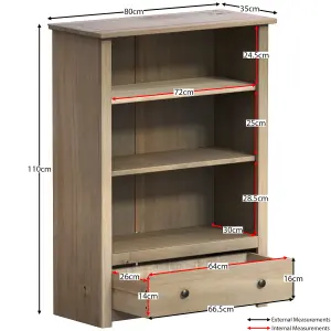 Vida Designs Panama Solid Pine 1 Drawer Bookcase Freestanding Shelving Unit (H)1100mm (W)800mm (D)350mm