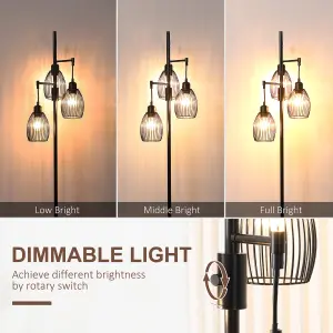 HOMCOM Industrial 3-Light Floor Lamp Dimmable Standing Lamp for Living Room