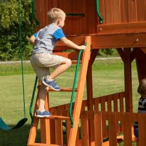 Backyard Discovery Skyfort II Wooden Climbing Frame with 2 x Swings, Trapeze and 1 x Slide