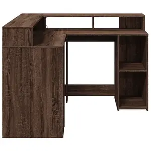 Berkfield Desk with LED Lights Brown Oak 130x130x91 cm Engineered Wood