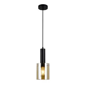 Luminosa Modern Hanging Pendant Black 1 Light  with Amber Shade, E27