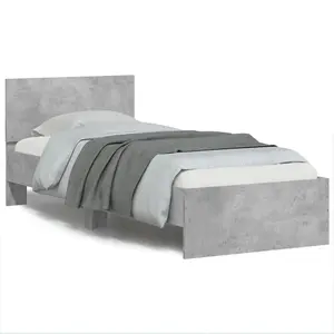 Berkfield Bed Frame with Headboard and LED Lights Concrete Grey 90x190 cm Single