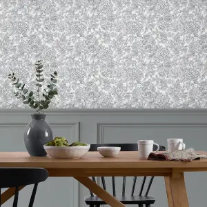 Laura Ashley Louise Grey Floral Smooth Wallpaper