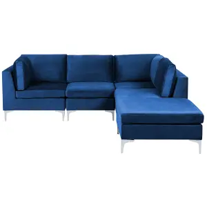 Sofa with Ottoman EVJA Navy Blue Velvet Left Hand