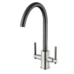 Astini Narberth Brushed/Gunmetal Twin Lever Kitchen Tap