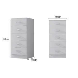 Tunis 5 Drawer Tall Slim Chest Of Drawers - Matt White