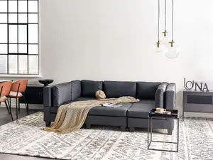 5-Seater Modular Faux Leather Sofa with Ottoman Black UNSTAD