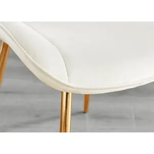 Palermo Velvet Modern Dining Chairs with Tapered Metal Legs & Quilted Diamond Stitching (Set of 2) Cream / Gold