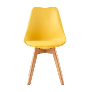 Set of 4 Dining Chairs with Solid Wooden Legs and Seat Cushion Pads in Yellow - Eva by MCC