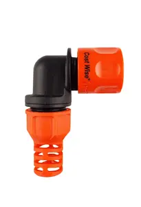 Angled hose connector ,ideal for use with hose carts to prevent kinking,twist and lock feature to prevent accidental disconn