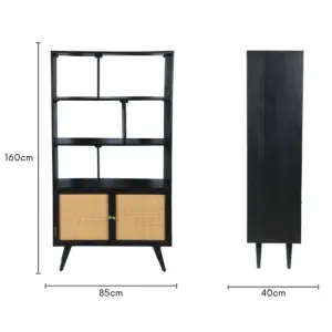 Manhattan Large Mango Wood Bookcase in Black (H160cm x W85cm x D40cm)