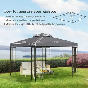 Outsunny 3(m) 2 Tier Garden Gazebo Top Cover Replacement Canopy Roof Deep Grey