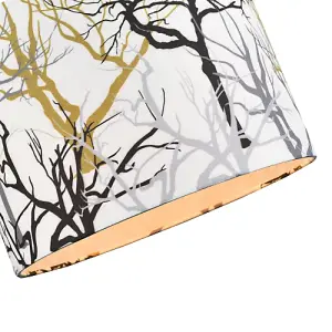 Modern Off-White Lamp Shade with Silver Gold and Black Woodland Trees Decoration