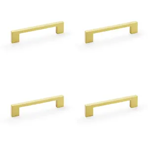 4 PACK - Slim Square Bar Pull Handle - Satin Brass - 128mm Centres SOLID BRASS Drawer