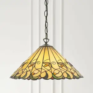 Tiffany Glass Hanging Ceiling Pendant Light Bronze & Amber Floral Shade i00126