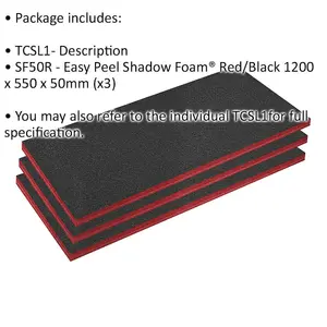 3-Pack of Red Easy Peel Shadow Foam Tool Chest Flight Cases - 1200 x 550 x 50mm