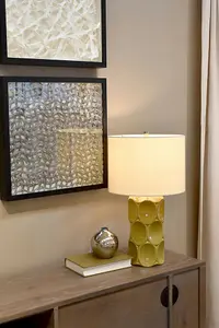 Table Lamp Switched using . Cream Linen Shade Olive Green LED E27 60W