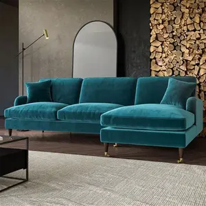 Teal Velvet Right Hand Facing 4 Seater Corner Sofa - Payton