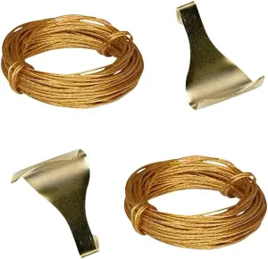 Picture Rail Hooks Dado Rail Picture Hooks Brass Plated Moulding Hooks 3.0m Brass Wire for Picture Wall Hanging Decoration 10pc