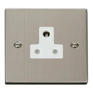 Stainless Steel 1 Gang 5A Round Pin Socket - White Trim - SE Home