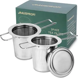 HAUSPROFI Tea Infuser, 304 Stainless Steel Tea Strainer With Lid And Foldable Handle, Tea Filter For Teapots Cups Mugs To Brewing Steeping Loose