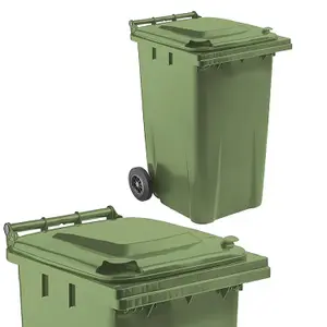 Large 240 Litre Green Coloured Outdoor Council Wheelie Bins Complete With Lid And Wheels