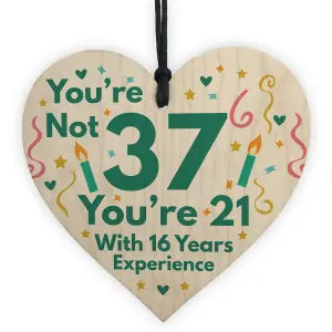 Red Ocean Funny Birthday Gifts For Women Novelty 37th Birthday Gift For Men Wooden Heart Sign Funny Birthday Card