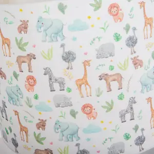 Safari Themed White Cotton Lamp Shade with Hand Drawn Pastel Coloured Animals