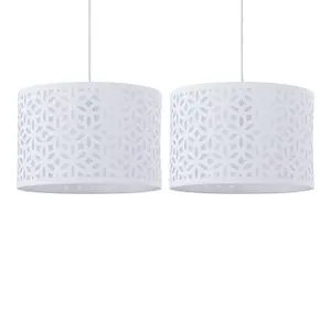 First Choice Lighting Set of 2 White Laser Cut 30cm Pendant Lightshades