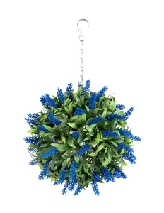 Best Artificial 24cm Blue Lush Lavender Hanging Basket Flower Topiary Ball - Suitable for Outdoor Use - Weather & Fade Resistant