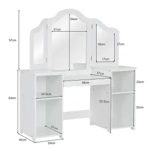 Costway 2 In 1 Kids Vanity Table Children Dressing Table Set w/ Mirror & Storage Shelves