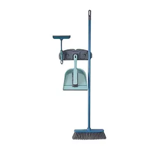 Mop Organiser Holder Brush Broom Dustpan Hanger - Wall Mounted With Self-Adhesive Pads - Space Saving