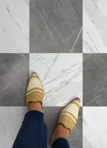 FloorPops Chris Loves Julia Bonneville Grey & White Marble Peel & Stick Floor Tiles, FP4421