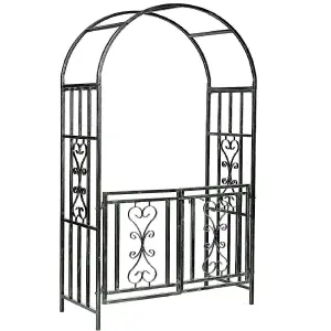 Metal Garden Gate Wedding Rose Arch Pergola Archway Climbing Plant Trellis Black