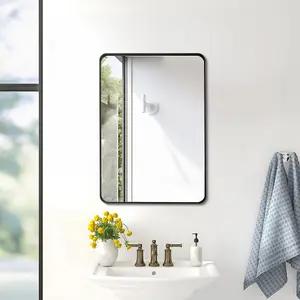 50cm x H 700cm W Rectangular Wall Mounted Black Metal Framed Bathroom Mirror Decorative