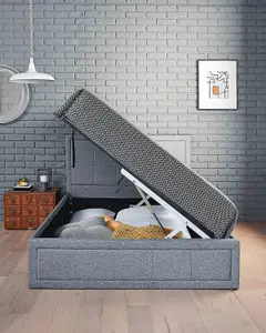 Side Lifting Grey Upholstered Double Ottoman Bed Frame