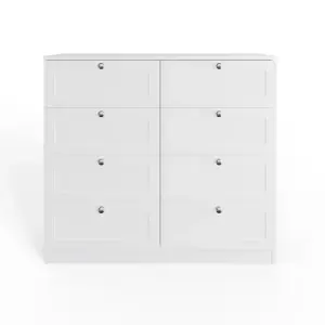 8 Drawer Chest Of Drawers Deep Design Modern Panelled Fronts Matt White