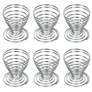 TRIXES 6 Pack – Spiral Egg Cups - Brushed Steel Spiral Spring Design – Breakfast Tableware