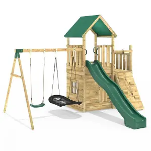 Rebo Modular Wooden Climbing Frame Adventure Playset - M8 plus Ramp & Double Swing