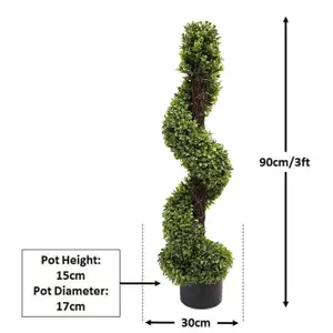 GreenBrokers 2 x Artificial Boxwood Spiral Trees in Black Pot 90cm/3ft