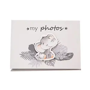 Cute Baby Elephant Grey Photo Album with Silver Stars and Palm Leaves