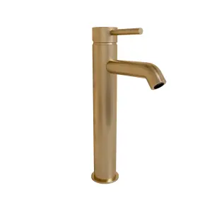 Nes Home Countertop Brushed Brass Tall Round Single Lever Basin Mono Mixer Tap