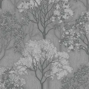 Sublime Woodland Silhouette Mid Grey / Silver Wallpaper