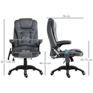 Vinsetto Office Chair w/ Heating Massage Points Relaxing Reclining Grey