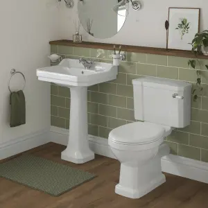 Somerton Gloss White Square Floor-mounted Full pedestal Basin with 1 Tap Hole (H)88cm (W)60cm