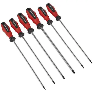 Premium 6 Pack Long Reach Screwdriver Set with S2 Steel and TRX Star Security