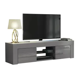 TV Unit 130cm Modern Dark Grey with High Gloss Doors - Creative Furniture