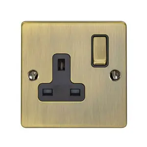 1 Gang Single UK Plug Socket ANTIQUE BRASS 13A Switched Mains Wall Power Outlet